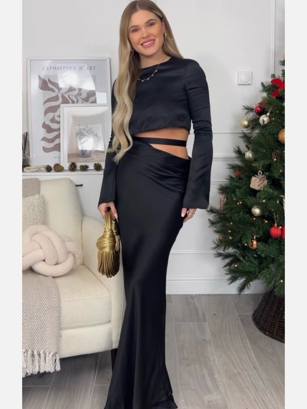 NWT Zara Black Cutout Satin Maxi Skirt - Women Skirts